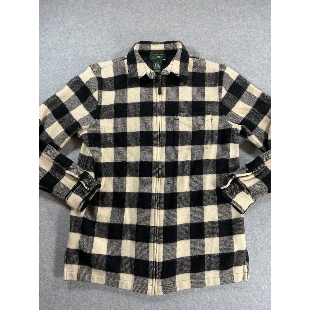 Lauren Ralph Lauren Mens Wool Buffalo Plaid Full Zip Jacket Black Cream S 2249